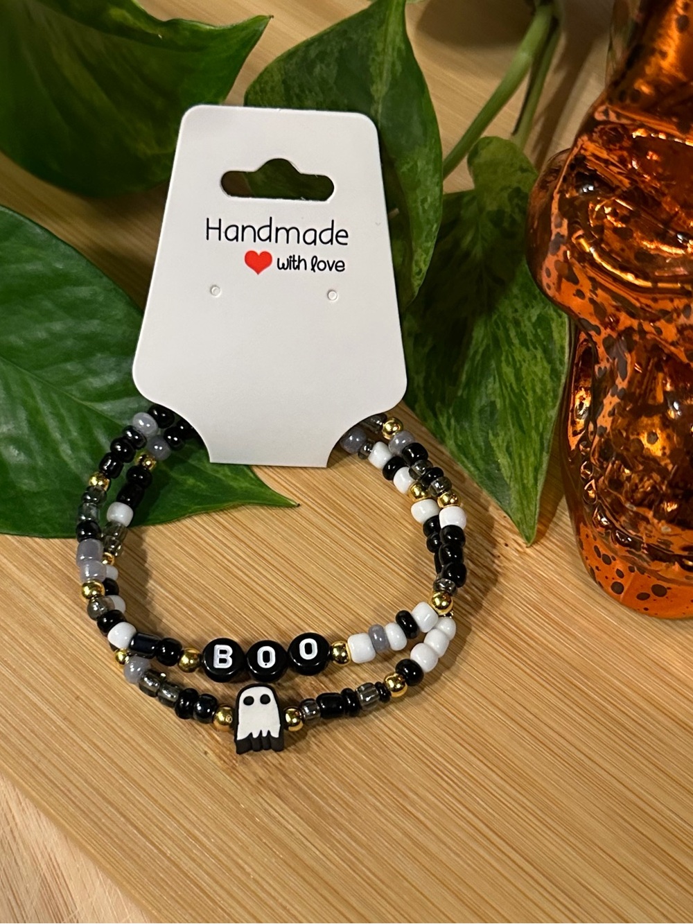 👻✨ Boo 2-PC Stretchy Beaded Bracelet Set | Handmade | Halloween‎ Bracelet Stack